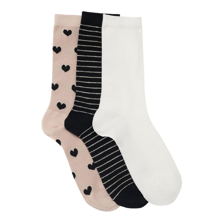 H&H Women's Mixed Lurex Crew Socks 3 Pack, Black, hi-res