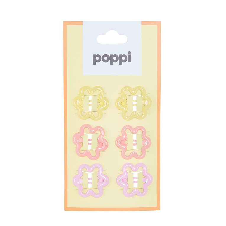 Poppi Flower Hair Clips Pink 6 Pack, , hi-res
