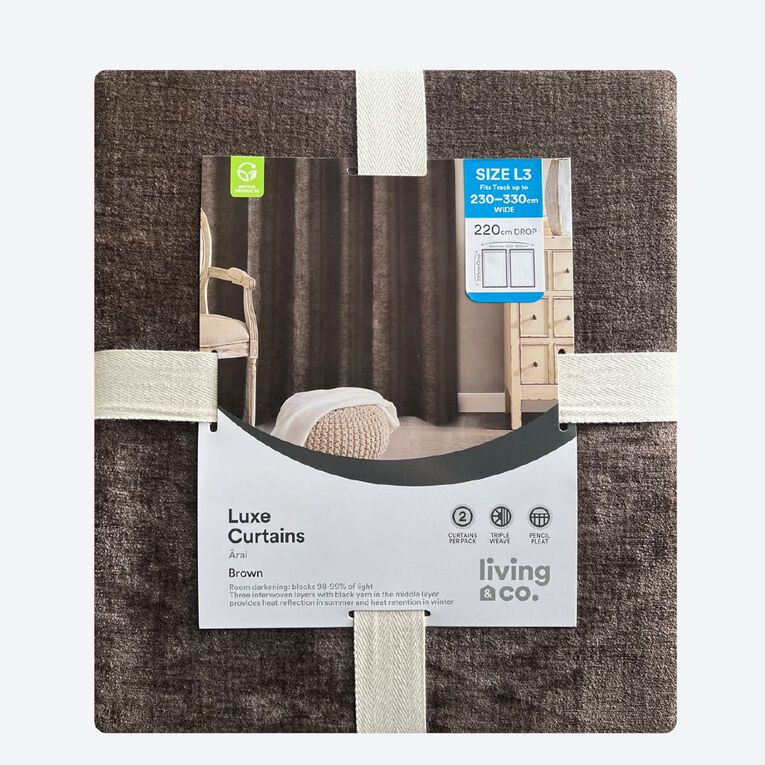 Living & Co Luxe Curtains Brown Mid 230-330cm Wide/220cm Drop, , hi-res