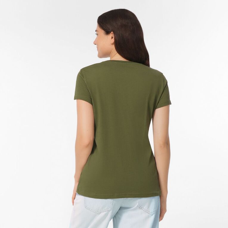 H&H Women's Short Sleeve V-Neck Tee, Green Mid, hi-res