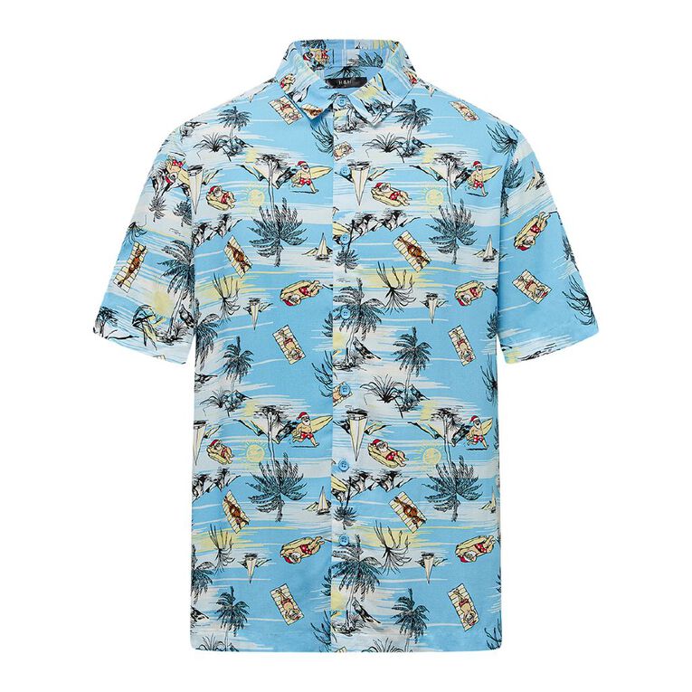 H&H Men's Short Sleeve Festive Shirt, Blue, hi-res