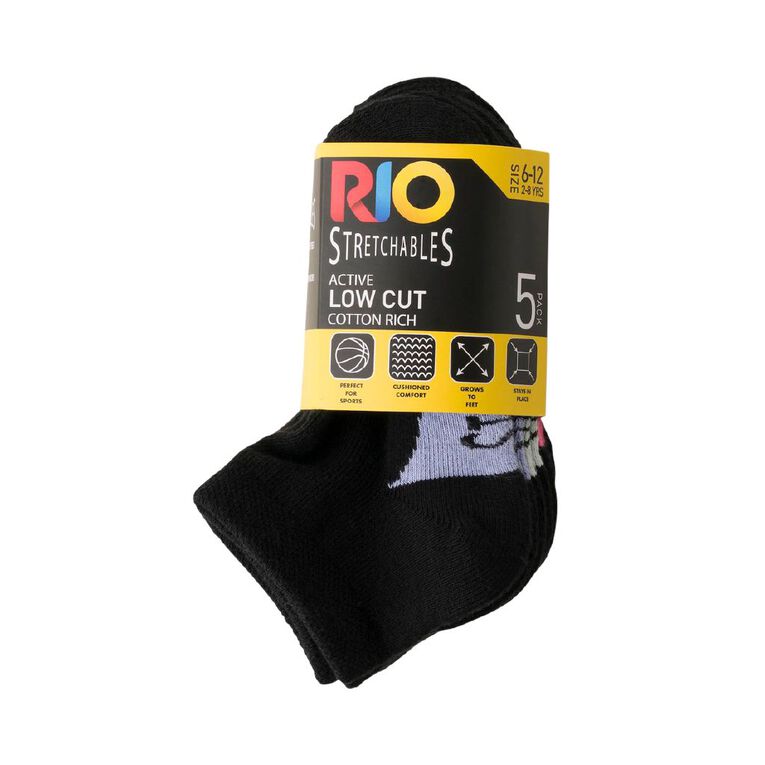 Rio Girls' Stretchable Low Cut Socks 5 Pack, Black, hi-res