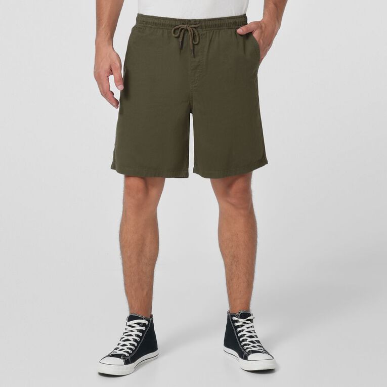 H&H Men's Elastic Waist Plain Drill Shorts, Khaki, hi-res