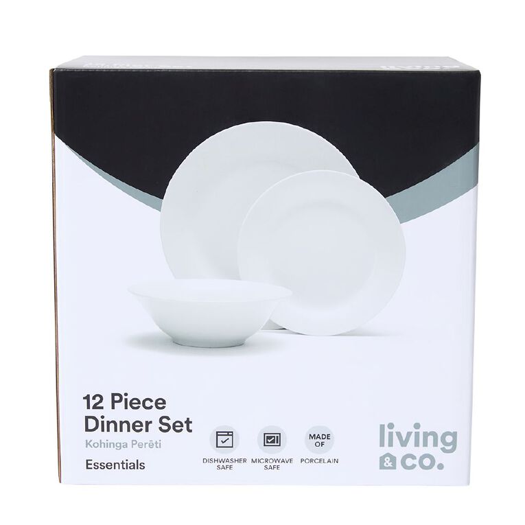 Living & Co Essentials Dinner Set White 12 Piece, , hi-res
