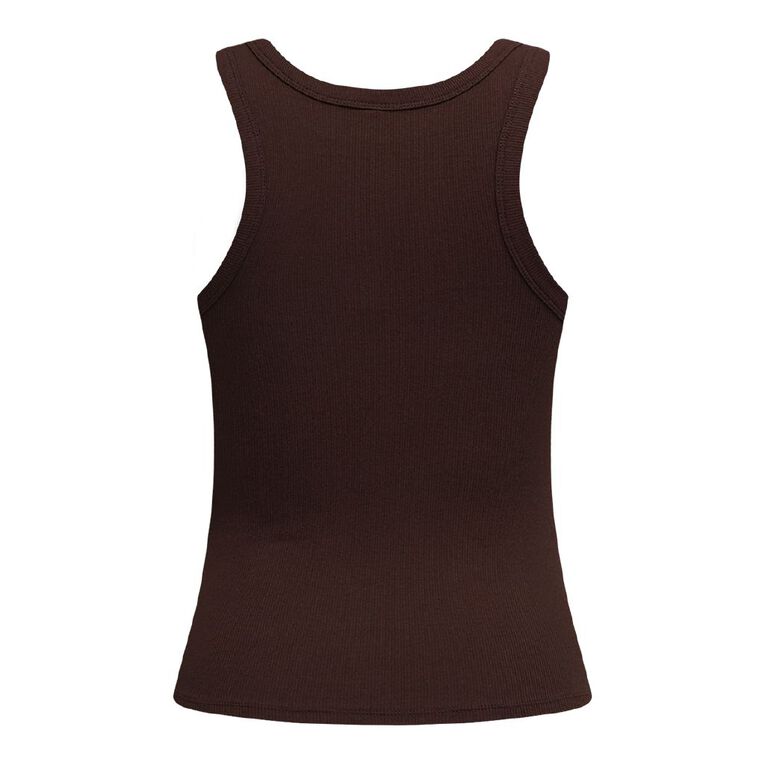 H&H Women's Rib Racer Back Tank, Brown Dark, hi-res