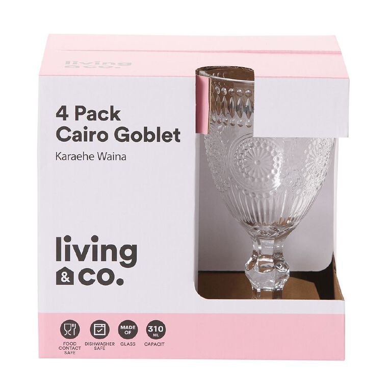 Living & Co Cairo Goblet Clear 4 Pack, , hi-res