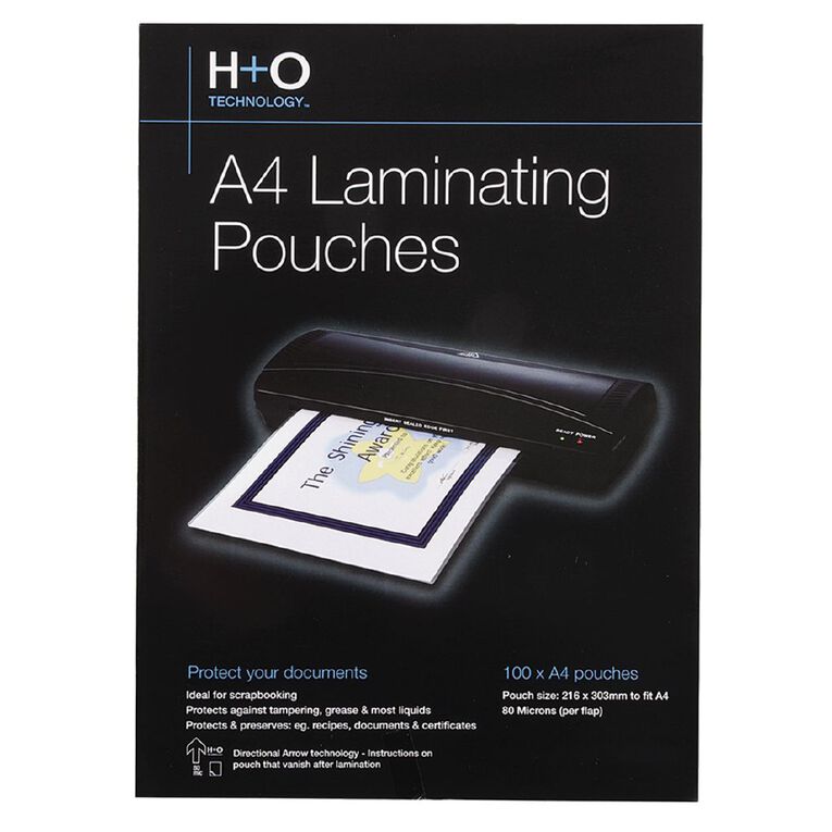 H+O Hot Laminating Pouch 80 Microns 100 Pack A4 Clear The Warehouse