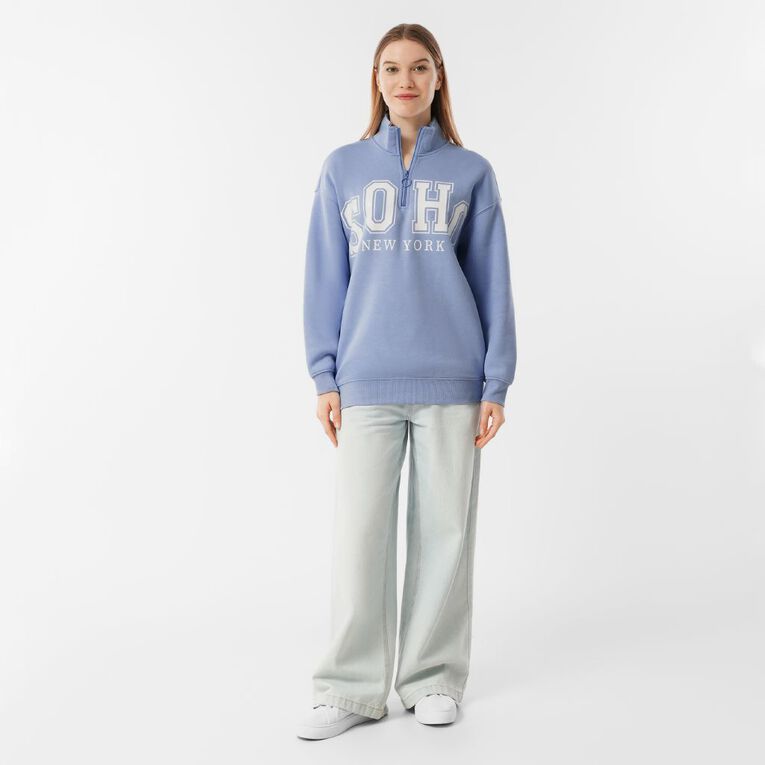 H&H Women's Long Sleeve Oversized BF 1/4 Zip, Blue Light, hi-res