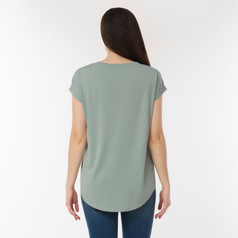 H&H Women's Short Sleeve Print Tee, Green Light, hi-res