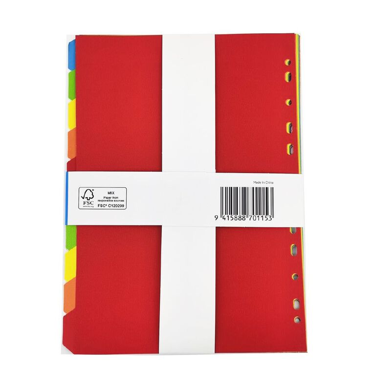 WS Cardboard Dividers 10 Tab Multi-Coloured A4, , hi-res