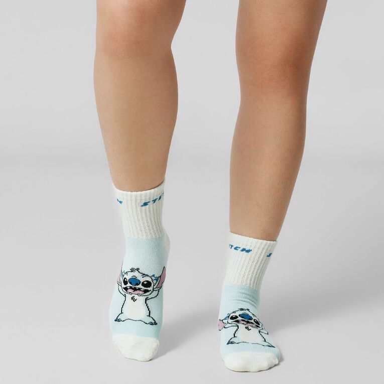Stitch Ribbed Half Crew Socks 2 Pack, Cream, hi-res