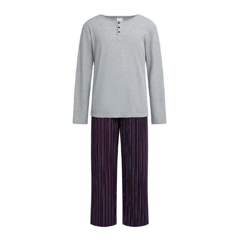 H&H Men's Waffle and Flanelette Pyjama Set, Blue Dark, hi-res