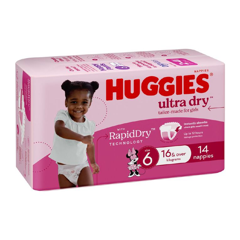 Huggies Girls' Convenience Nappy Junior Size 6 16+kg 14 Pack, , hi-res