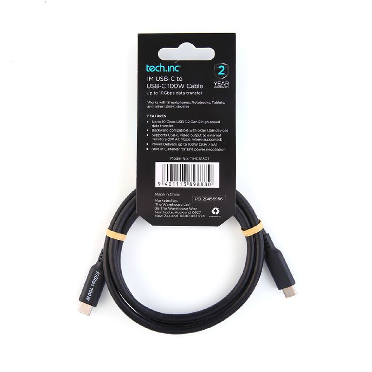 Tech.Inc 100W USB C Cable 1m TIHCS1307 Black, , hi-res