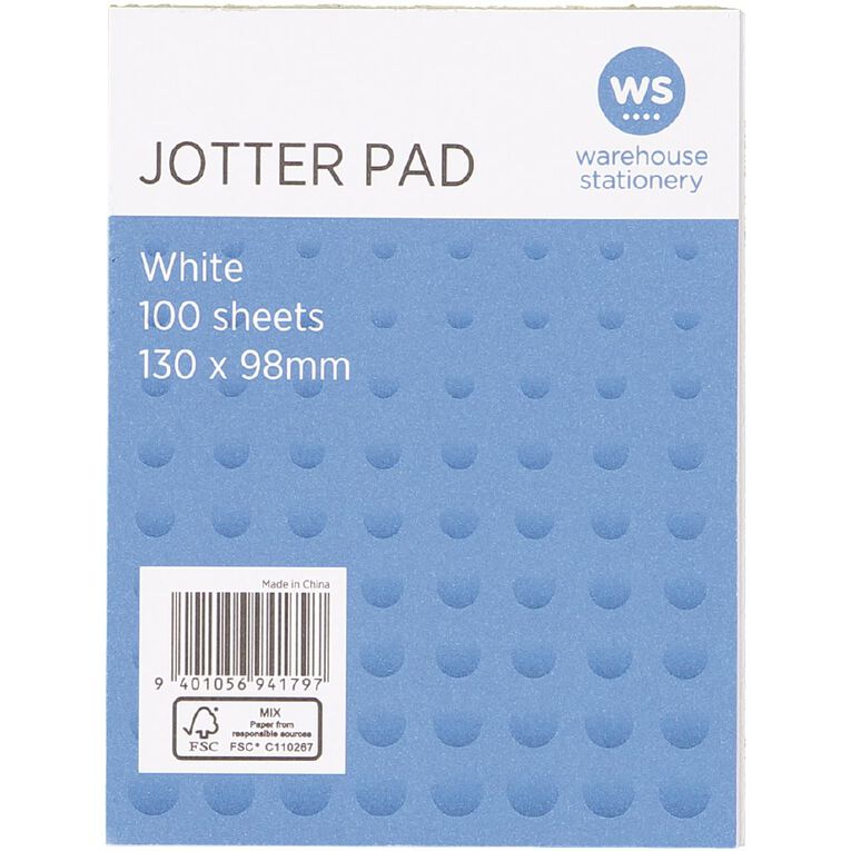 WS Jotter Pad 100 Sheets 130x98mm White, , hi-res