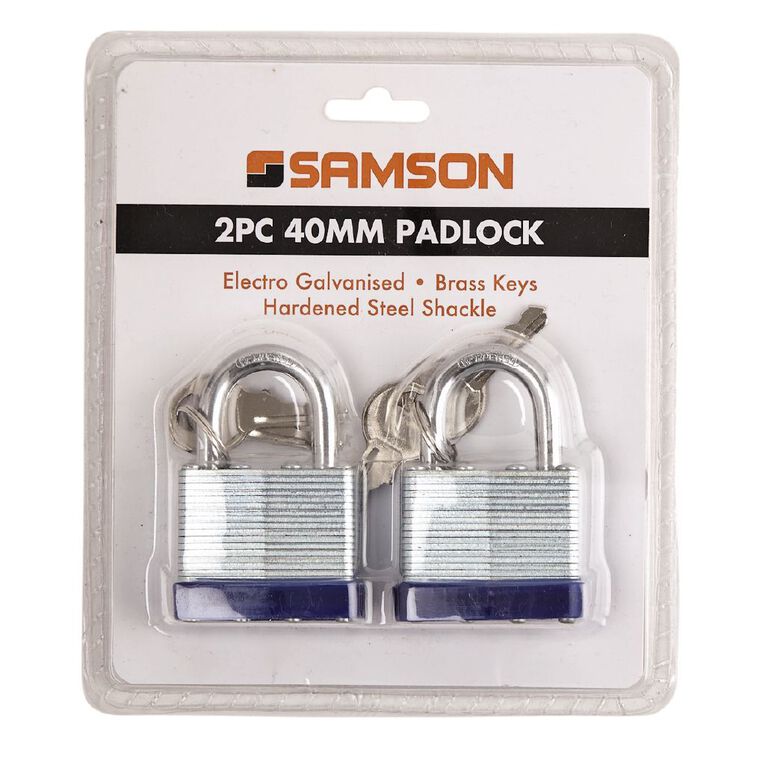 Samson Laminated Padlock 40mm 2 Pack, , hi-res