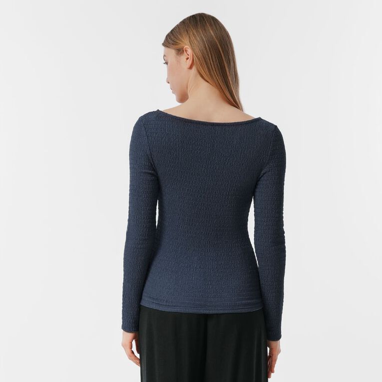 H&H Women's Long Sleeve Textured Knit Top, Blue Mid, hi-res