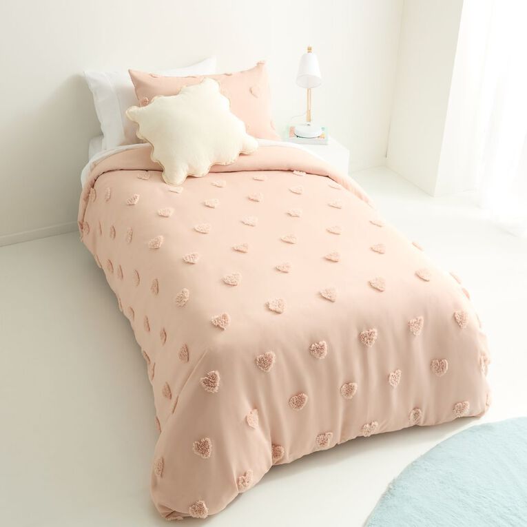 Living & Co Kids Duvet Cover Tufted Hearts King Single, , hi-res