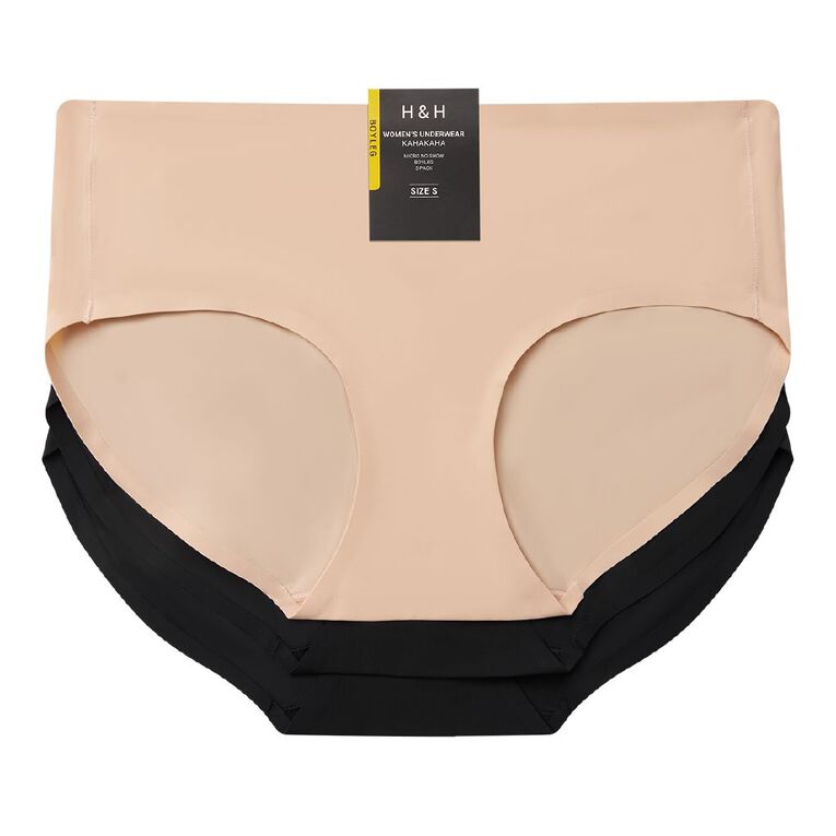 H&H Women's Micro & Lace Shortie Briefs 3 Pack, Black, hi-res