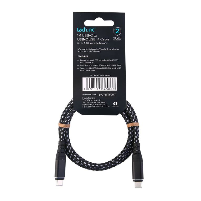 Tech.Inc 240W USB-C Cable 1m Black, , hi-res