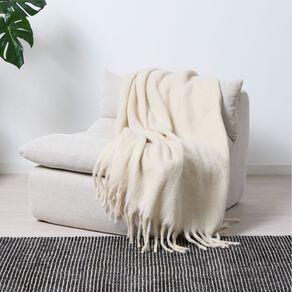 Living & Co Throw Faux Mohair Natural 127cm x 152cm