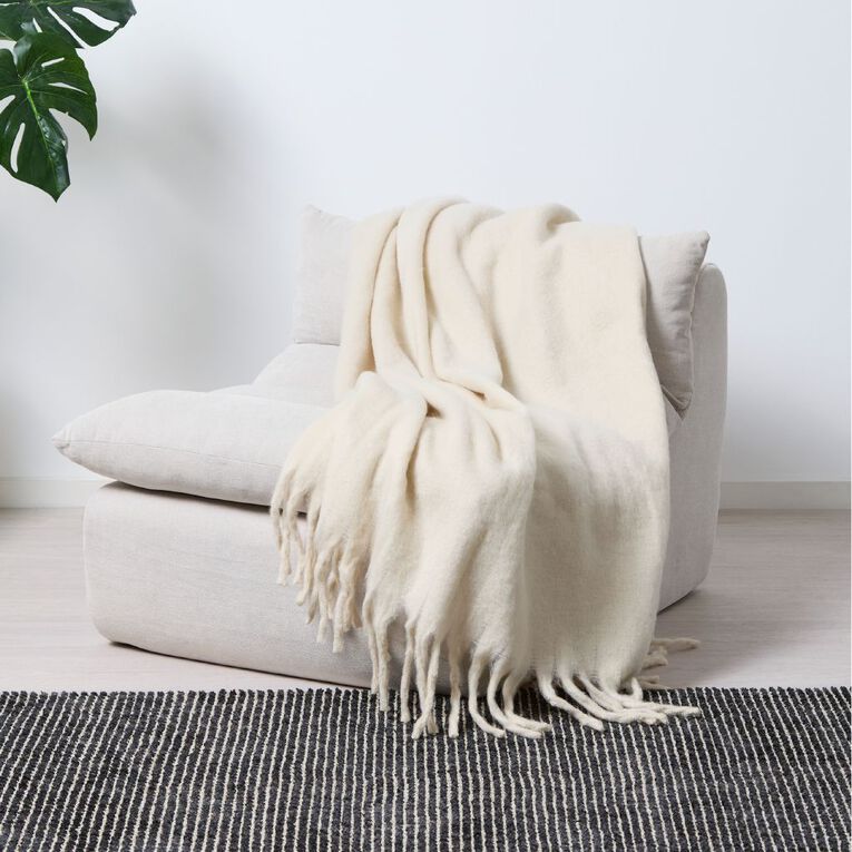 Living & Co Throw Faux Mohair Natural 127cm x 152cm, , hi-res