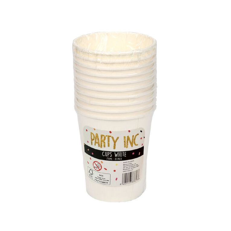 Party Inc Cups 250ml White 10 Pack, , hi-res