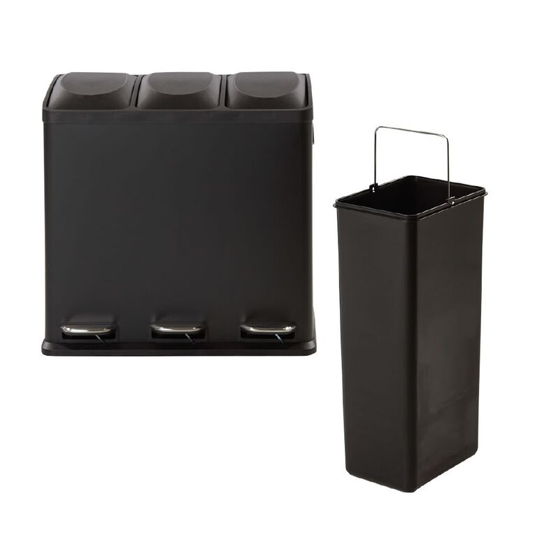 Living & Co 3 Pedal Bin Black 60L, , hi-res