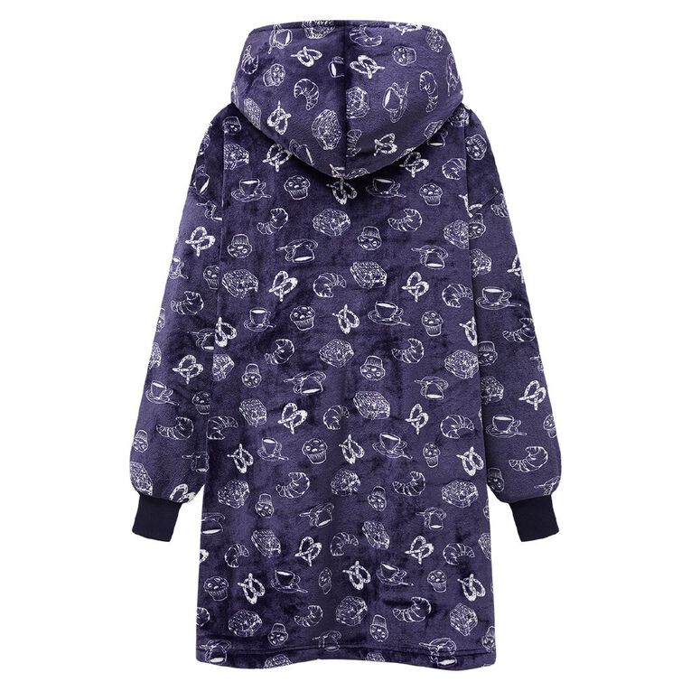 H&H Women's Coral Fleece Oversized Hoodie, Blue Dark, hi-res