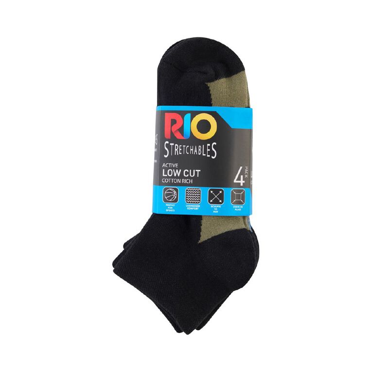 Rio Men's Low Crew Stretchable Socks 4 Pack, Black, hi-res