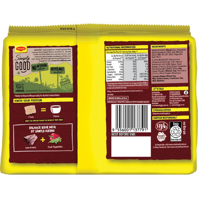 Maggi 2 Minute Noodles Beef 5 Pack, , hi-res