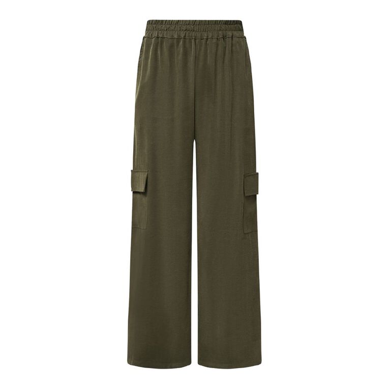 H&H Women's Twill Wide Leg Relaxed Cargo Pants, Green Dark, hi-res