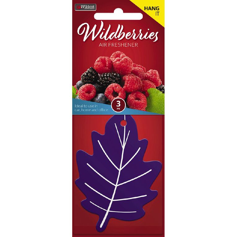 Wildcat Hanging Car Air Freshener Leaf Wildberries Scent 3 Pack, , hi-res