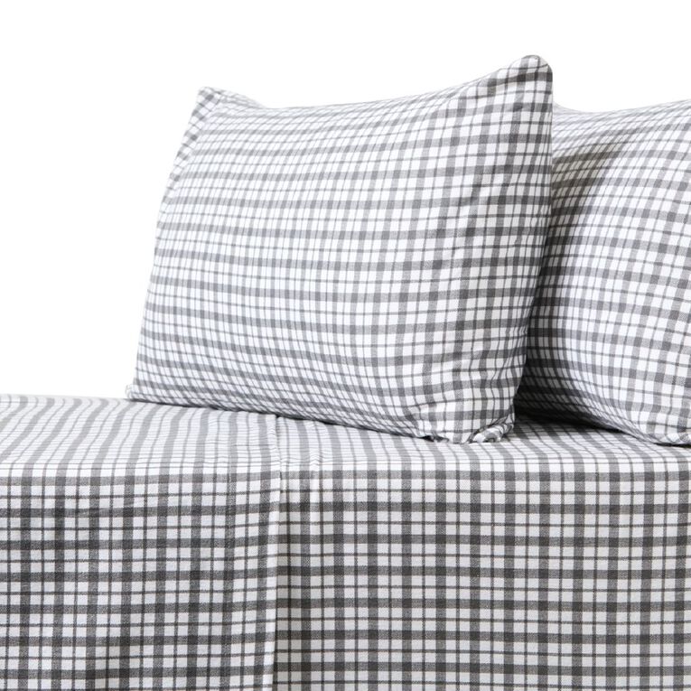Living & Co Cotton Flannelette Sheet Set Layton Grey Single, , hi-res