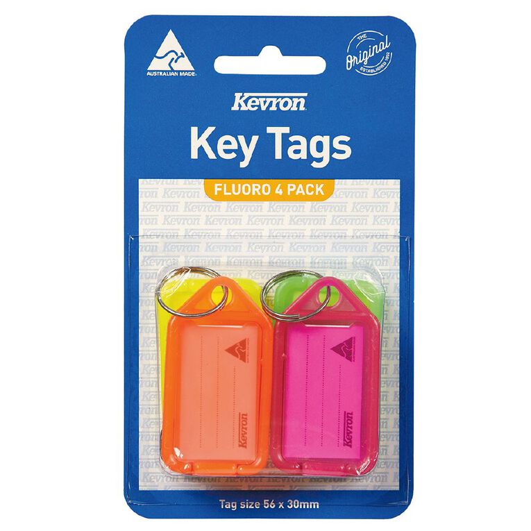 Kevron Key Tags Fluoro 4 Pack Multi-Coloured, , hi-res