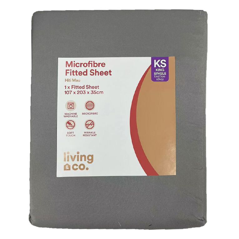 Living & Co Fitted Microfibre Sheet Grey Mid Double, Grey Mid, hi-res