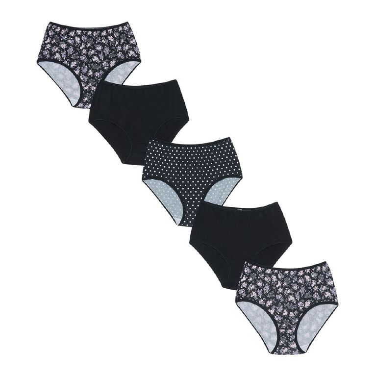 H&H Women's Cotton Full Briefs 5 Pack, Black, hi-res