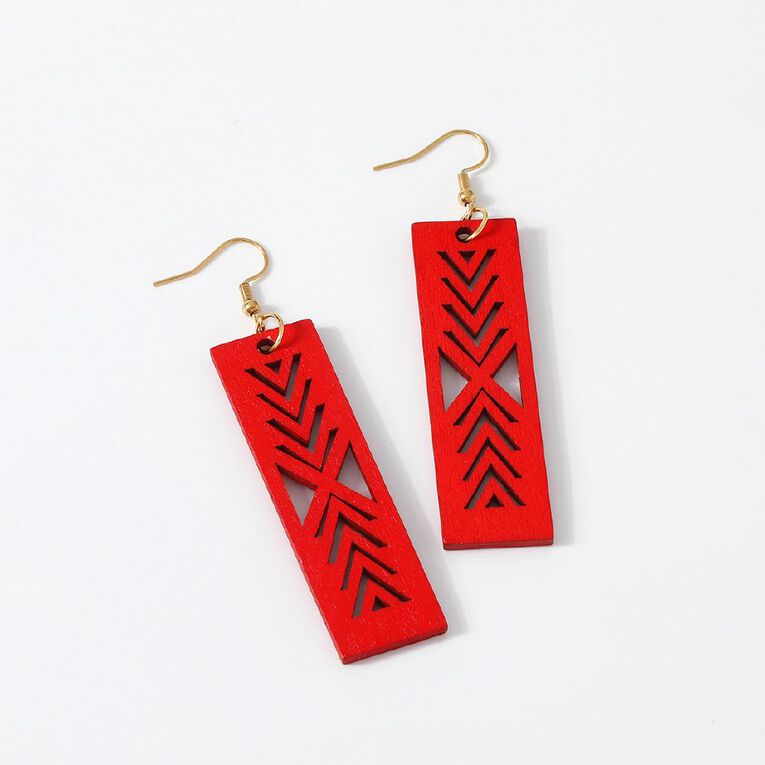 Kiwiana Wooden Rectangle Dangle Earrings, , hi-res