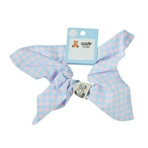 Teddy Island Bow Scrunchie Pink & Blue Stripe