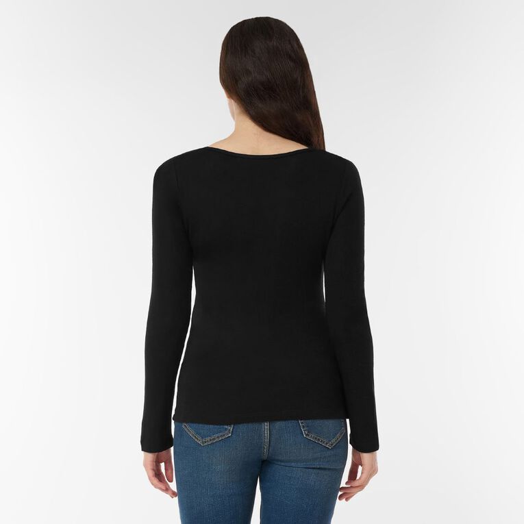 H&H Women's Merino Blend Crew Neck Top, Black, hi-res