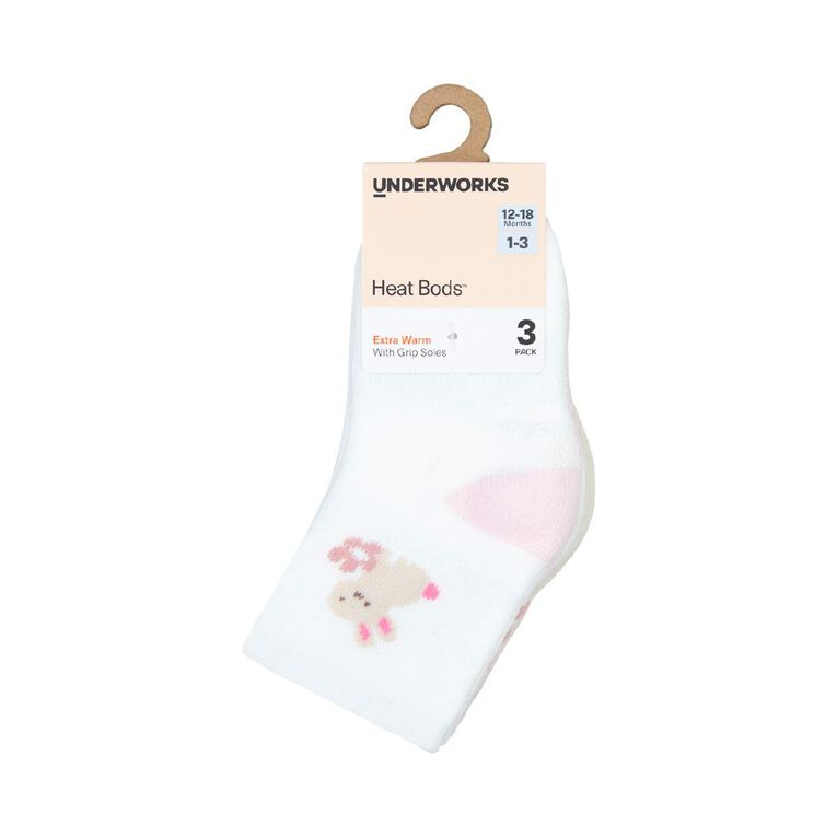 Underworks Infants' Cushioned Stay On Socks 3 Pack, Cream, hi-res