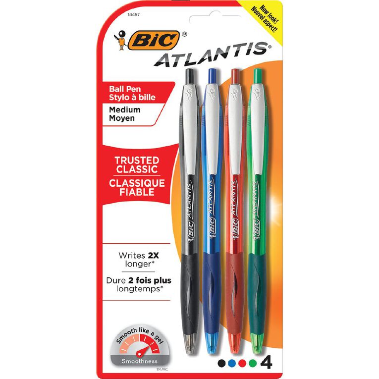 Bic Atlantis Ball Pen 4 Pack Assorted, , hi-res