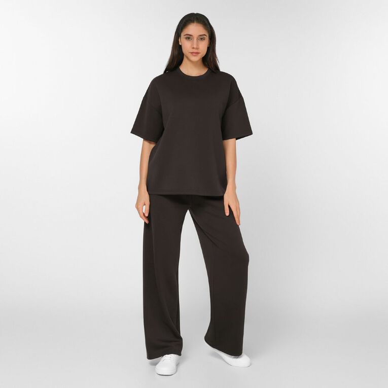 H&H Women's Wide Leg Scuba Pants, Brown Dark SPOTS, hi-res