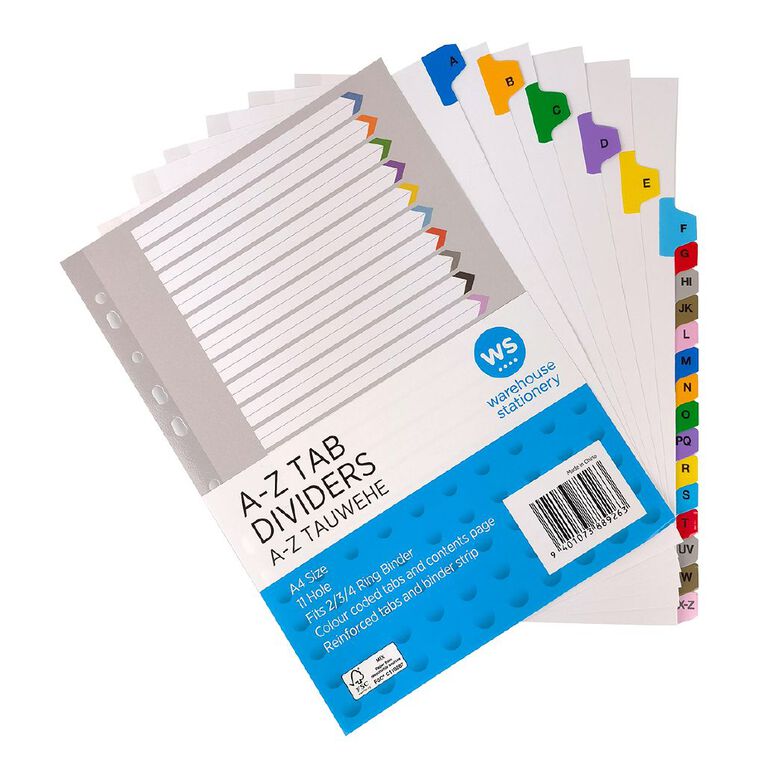 WS A-Z Coloured Dividers, , hi-res