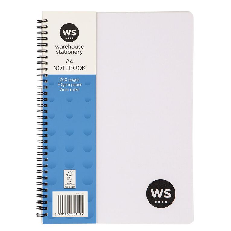 WS Notebook PP Wiro 200 Pages Soft Cover White A4, , hi-res