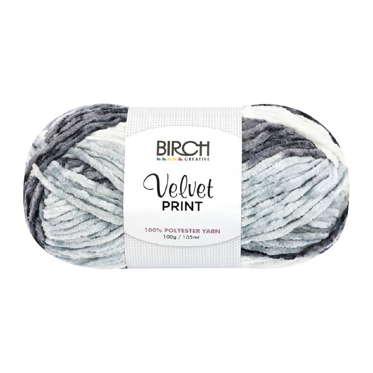 Birch Velvet Yarn 100% Polyester 100G Print Grey Mix, , hi-res