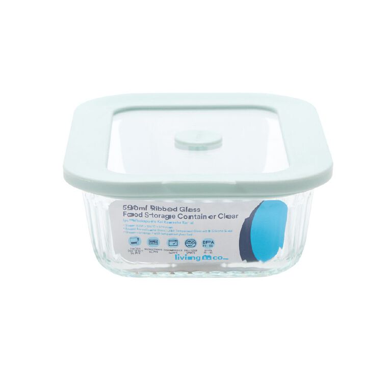 Living & Co Ribbed Rectangle Glass Food Storage Container 600ml, , hi-res