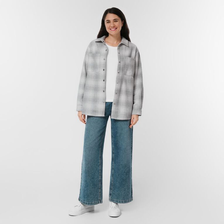 H&H Women's Brushed Felt Like Check Shacket, Grey Light, hi-res