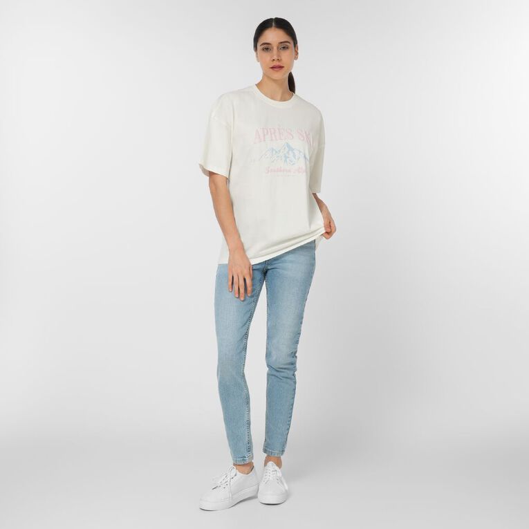 H&H Women's Short Sleeve Boyfriend Graphic Tee, Cream, hi-res