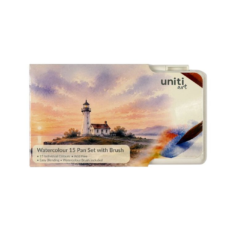 Uniti Watercolour 15 Pan Set With Brush, , hi-res